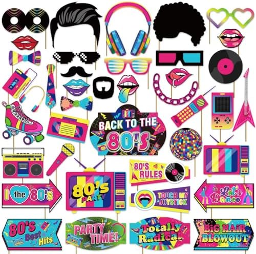 M AMFEOV 80s Photo Booth Props 40 Pcs Set