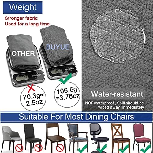 BUYUE Dining Chair Seat Covers Set of 4 Grey Stretch Washable