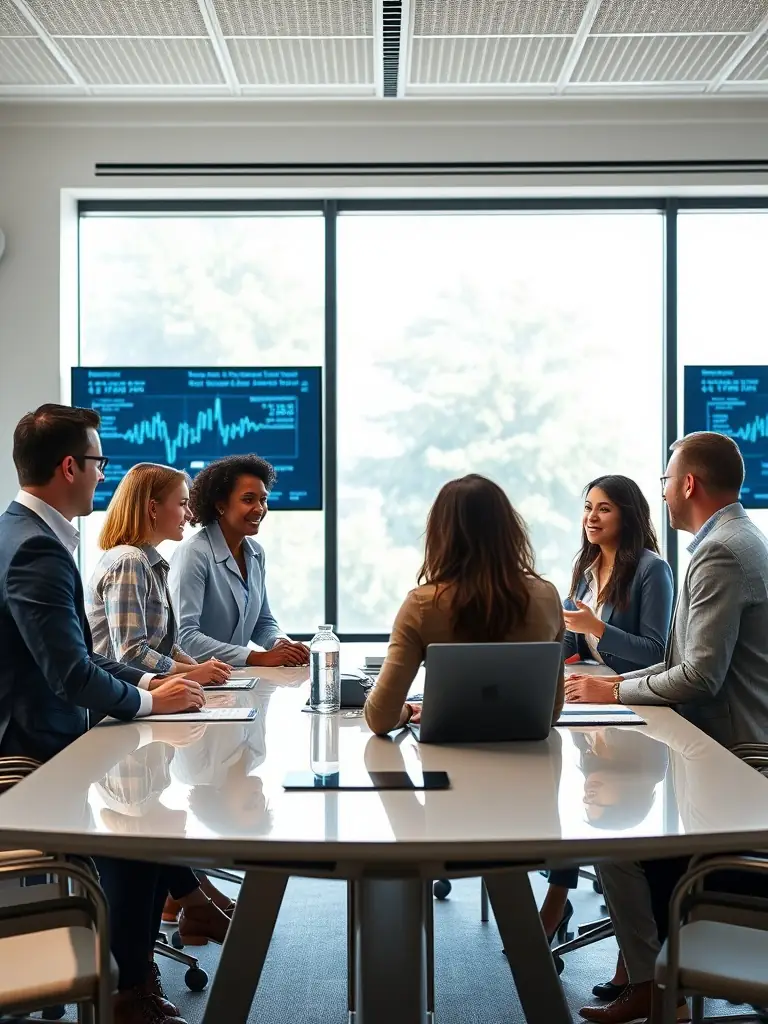 A modern office environment with employees collaborating on system optimization, reflecting QYBRINTHTECH LTD's commitment to enhancing business processes.