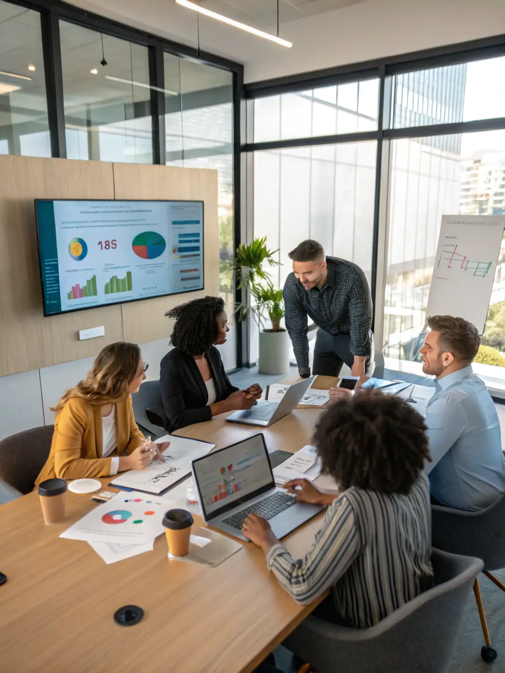 A dynamic business team is strategizing digital transformation initiatives, highlighting QYBRINTHTECH LTD's expertise in guiding organizations through digital evolution.